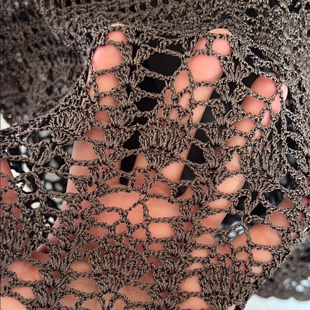 Talbots Hand Knit Crochet Brown Lined Top Minimalist Festival Concert Formal - Picture 4 of 9